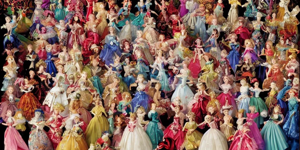Image similar to !dream Women in baroque dresses, standing in the middle of the room full of toys. Keith Giffen