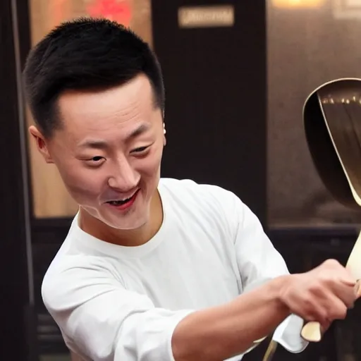 Prompt: Justin Sun being attacked by fork