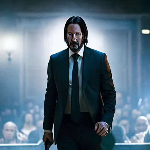 Image similar to cinematic still of John Wick attending a Hillsong church service in John Wick (2009). modern worship singing. dynamic lighting. shallow depth of field, cinematic