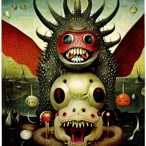 Prompt: a monster with complex textures and a misshapen body with scales and spikes, by hieronymus bosch, by takashi murakami, angry, matte, iridescent, paraffin wax, liquid crystal, mushrooms