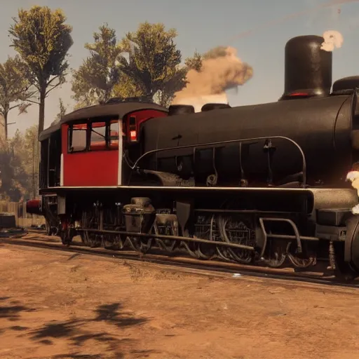 Image similar to futuristic sleek steam locomotive in red dead redemption 2