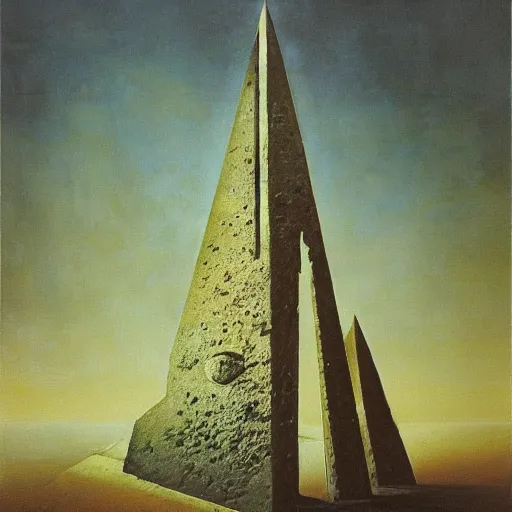 Prompt: obelisks falling out of space, zdzislaw beksinski
