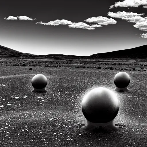 Image similar to aliens invading earth in the style of ansel adams, black and white, old, master photography