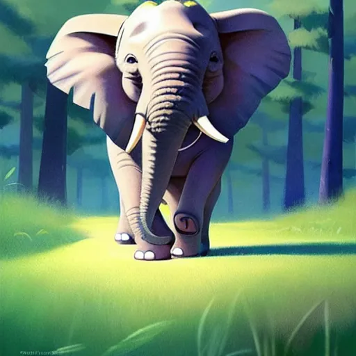 Prompt: goro fujita ilustration a cute elephant walking in the forest, painting by goro fujita, sharp focus, highly detailed, artstation