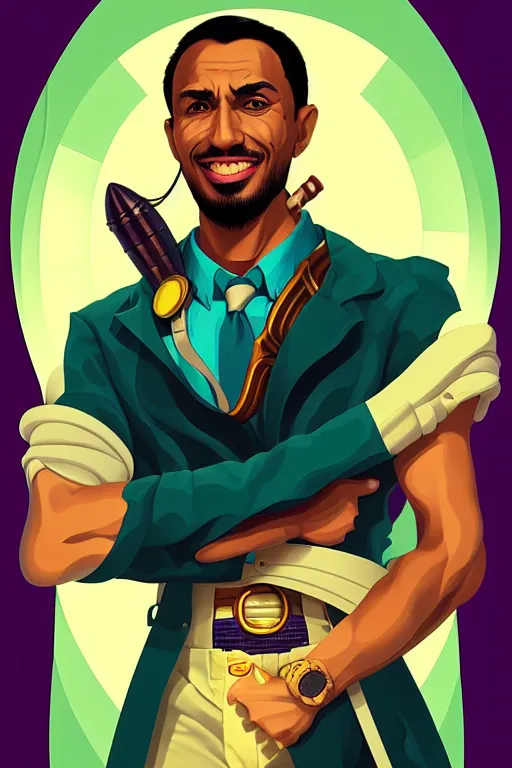 Image similar to umar ibn hafizh smile. pop art, pixel, bioshock art style, dynamic composition, face features, body features, ultra realistic art, digital painting, concept art, smooth, sharp focus, illustration, intricate, without duplication, elegant, confident posse, art by artgerm and richard hamilton and mimmo rottela, kirokaze and paul robertson