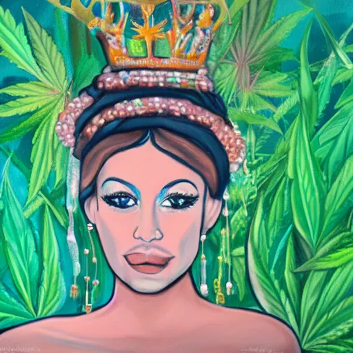 Prompt: painting of the princess of cannabis,