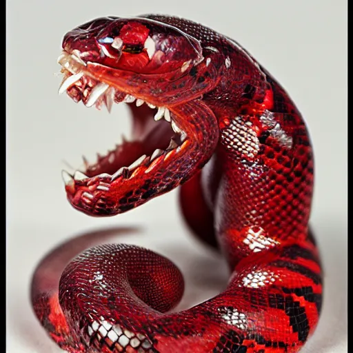 Prompt: red crystal snake with an open mouth and crystal fangs, highly detailed, fantasy, dnd