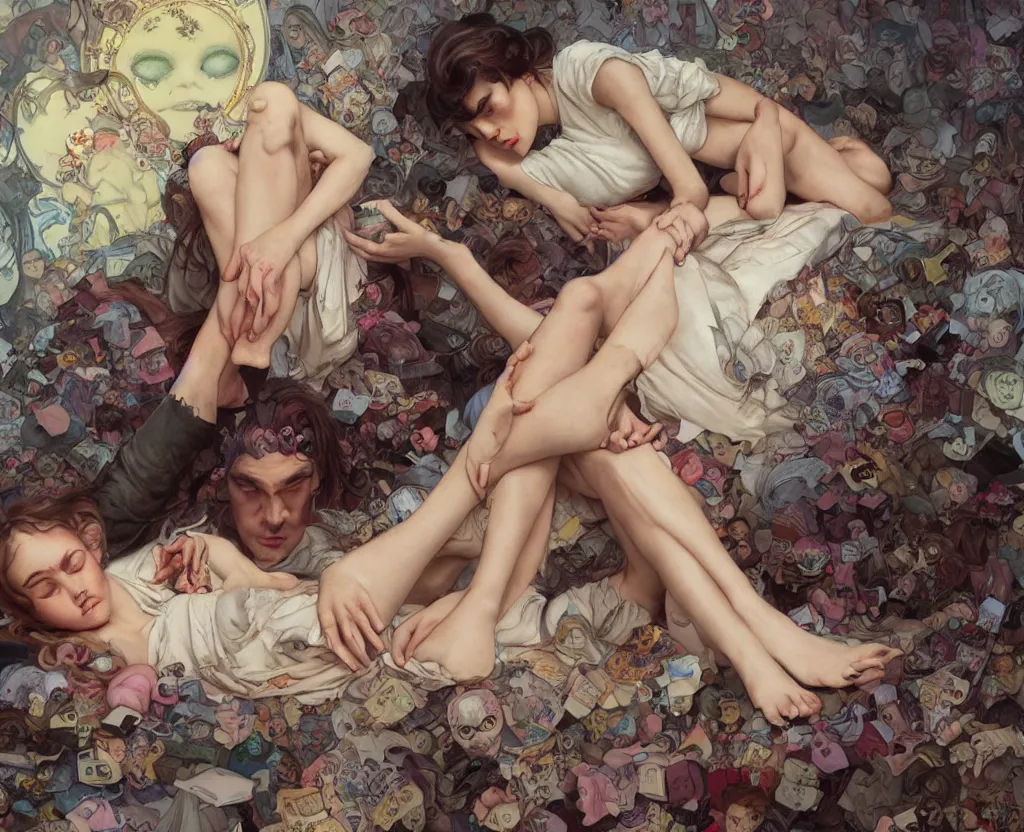 Image similar to quentin tarantino's foot harem, by nicoletta ceccoli, mark ryden, lostfish, artgerm, greg rutkowski, alphonse mucha, breathtaking, 8 k resolution, extremely detailed, beautiful, establishing shot, artistic, hyperrealistic, octane render