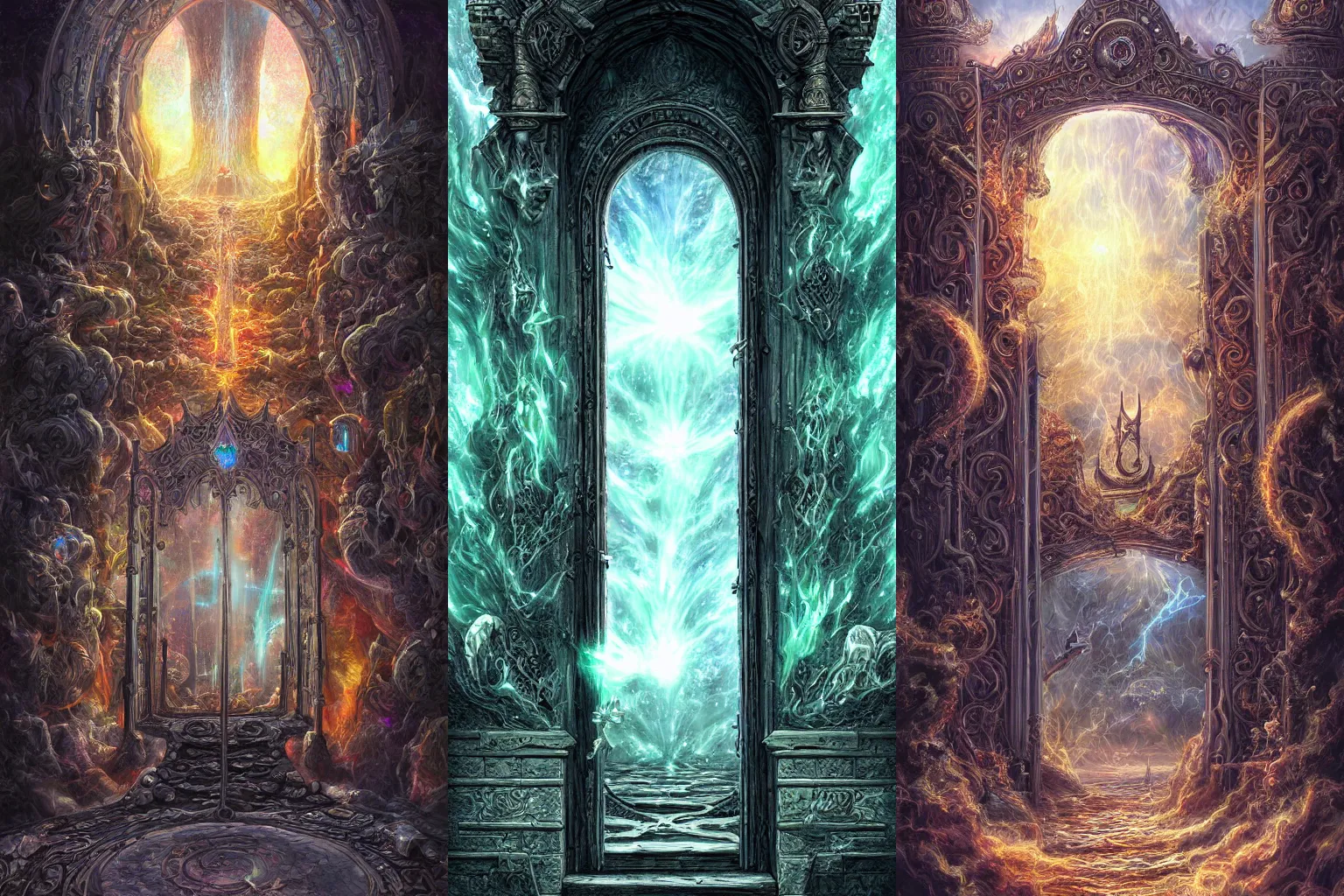 Prompt: The gate to the eternal kingdom of Consciousness, fantasy, digital art, HD, detailed.