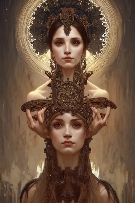 Prompt: a portrait of the bone goddess, intricate, gothic, highly detailed, digital painting, crown of skulls, artstation, smooth, sharp focus, illustration, art by artgerm and greg rutkowski and alphonse mucha and william - adolphe bouguereau