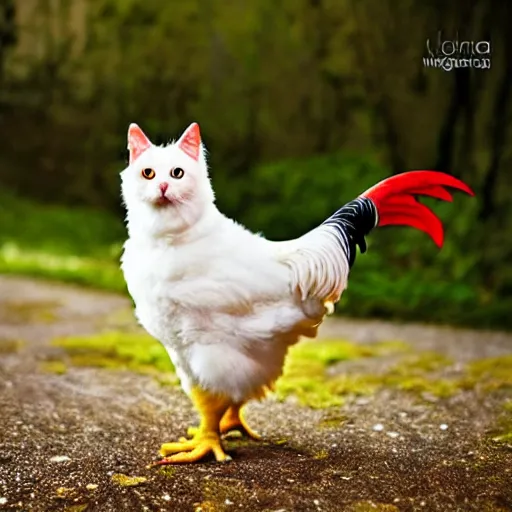 Prompt: a chicken - cat - hybrid, animal photography