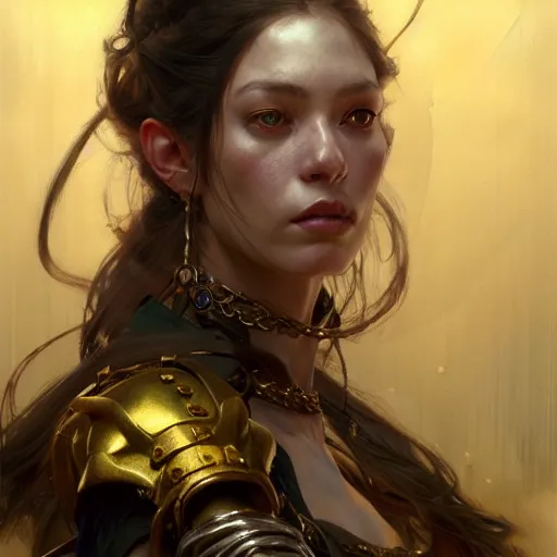 Image similar to highly detailed portrait of a d & d female protagonist. art by donato giancola, eugene delacroix, ruan jia, carl larsson, peter mohrbacher. trending on artstation, intricate details, energetic composition, golden ratio, concept art, illustration, elegant art, global illumination