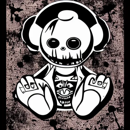 Image similar to dark art grunge cartoon vector sketch of a teddy bear with bloody eyes by - invader zim, loony toons style, horror theme, detailed, elegant, intricate