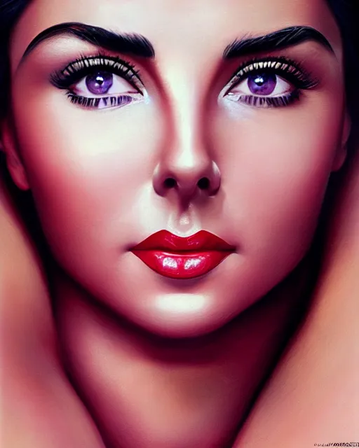 Image similar to elizabeth taylor, photo, ultra detail, photoreal, professionally retouched, soft moonlight lighting, shiny plastic bikini, realistic, smooth face, goddess, luscious lips, perfect eyes, wide angle, sharp focus on eyes, 8 k high definition, insanely detailed, intricate, elegant, art by artgerm and wlop