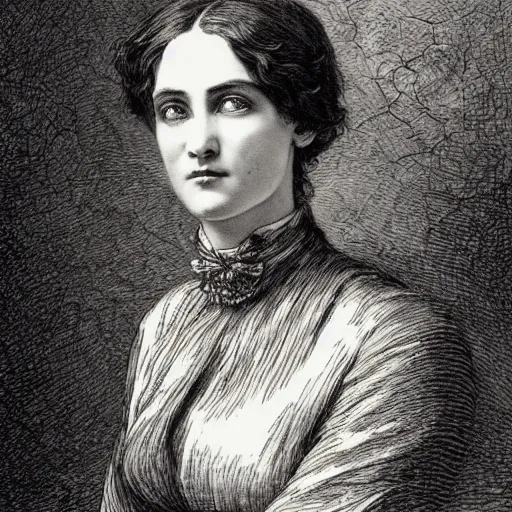 Prompt: realistic portrait of a victorian woman, illustration by Gustave Doré