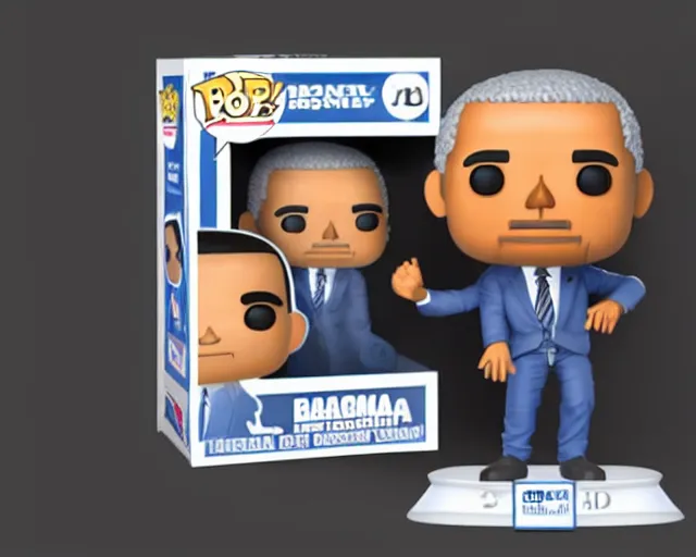 Image similar to full body 3d render of barack obama as a funko pop, studio lighting, white background, packaging, blender, trending on artstation, 8k, highly detailed