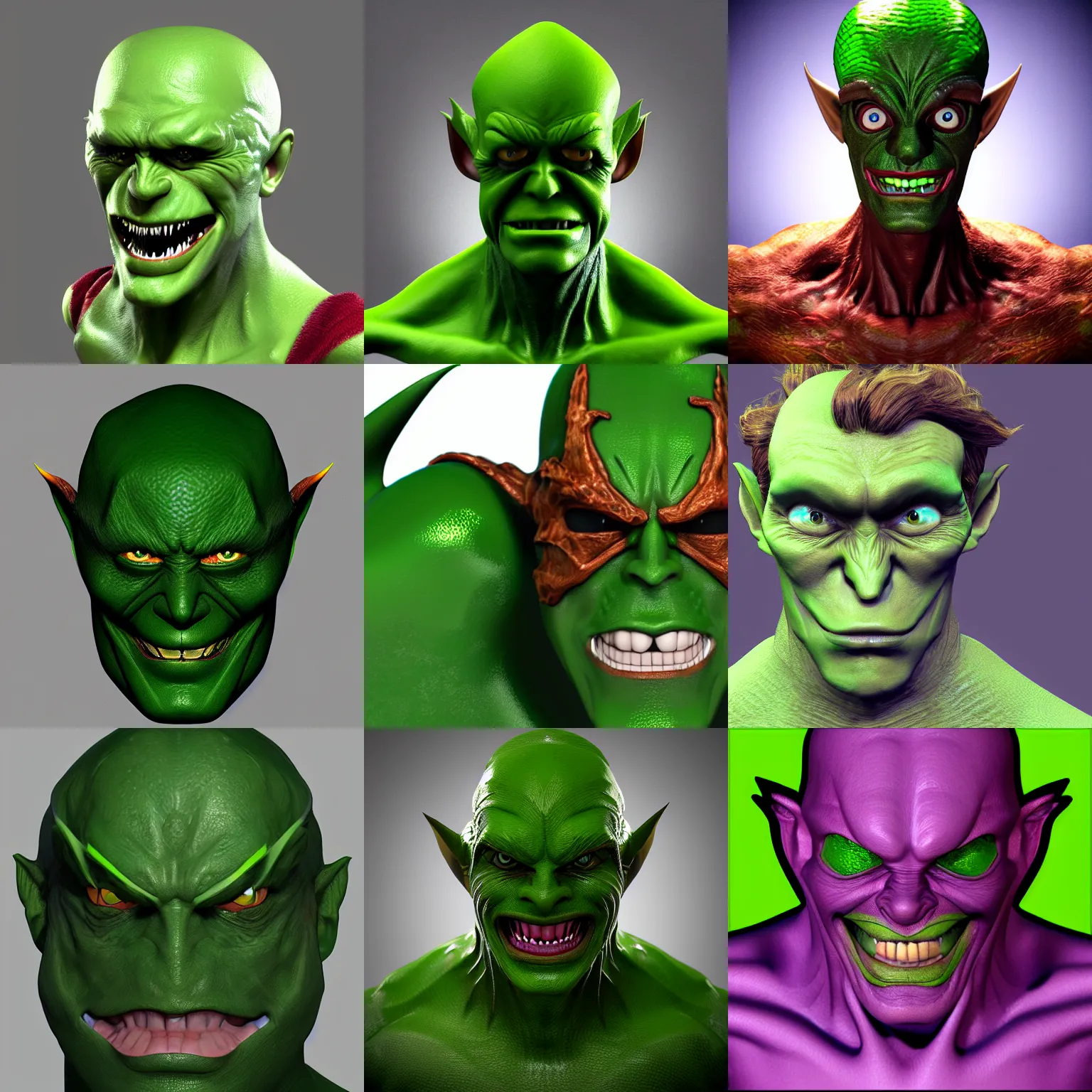 Prompt: green goblin portrait, 3 d render, icon, digital art