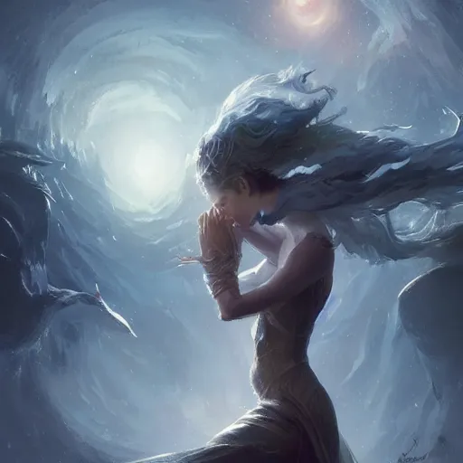 Prompt: the way is the harmony of the universe, fantasy, fantasy magic, dark light night, intricate, elegant, sharp focus, illustration, abstract composition, highly detailed, digital painting, matte, art by wlop and artgerm and greg rutkowski, graphic, masterpiece