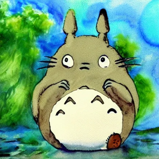 Prompt: totoro water color art by bob ross