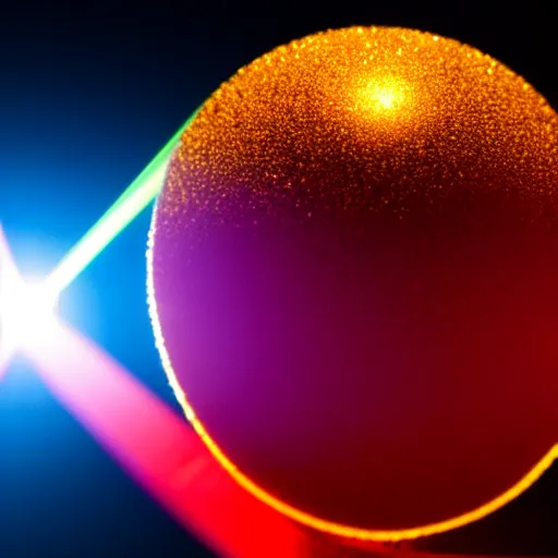 Image similar to a ball of gold nanoparticles, illuminated by a red laser beam