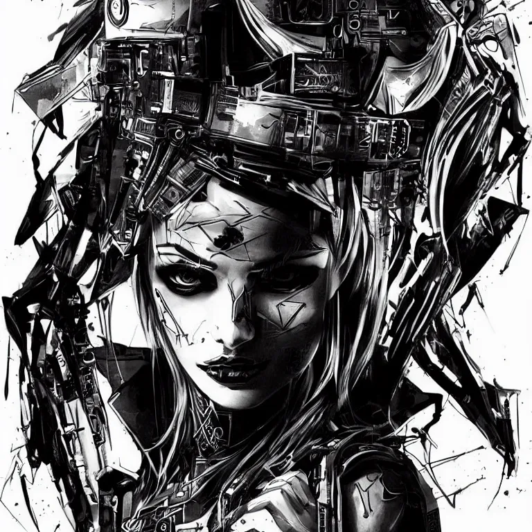 Image similar to cyberpunk black and white tattoo design, stencil, by artgerm,