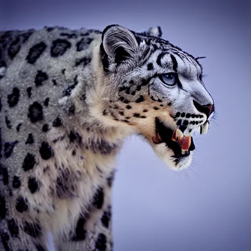 Prompt: Snow leopard doing vape tricks, iPhone photo