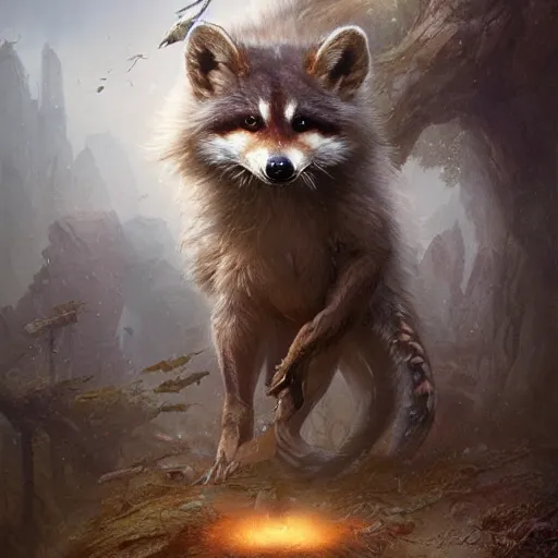 Prompt: a ultradetailed beautiful concept art of a chimera composed by a raccoon and a fox concept art, high resolution 4 k, by tom bagshaw, greg rutkowski, charli bowater and artgeem