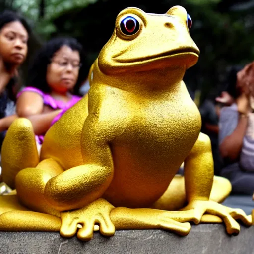 people worship a huge golden frog statue Stable Diffusion OpenArt