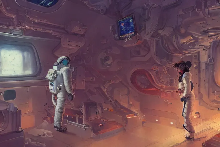 Image similar to hyperrealistic photography of a machine entering an astronaut host in the style of Jin Kagetsu, James Jean and wlop, highly detailed, sharp focus, intricate concept art, digital painting, ambient lighting, deep colors, 4k, artstation