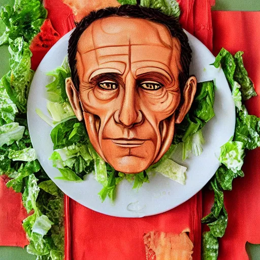 Image similar to julius caesar made of salad, by klaus enrique