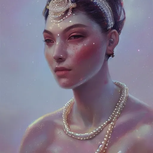 Image similar to a beautiful portrait of a pearl goddess with glittering skin by greg rutkowski and raymond swanland, trending on artstation, ultra realistic digital art