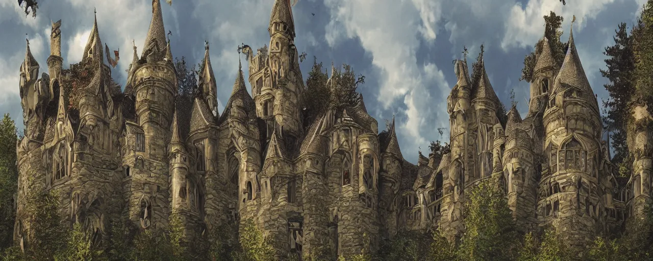 Image similar to hyperrealistic phto of the unseelie court gothic castle