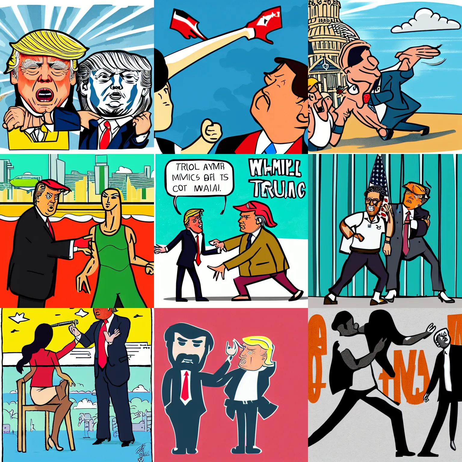 Prompt: illustration of 'AOC arresting Donald Trump', miami. Illustration