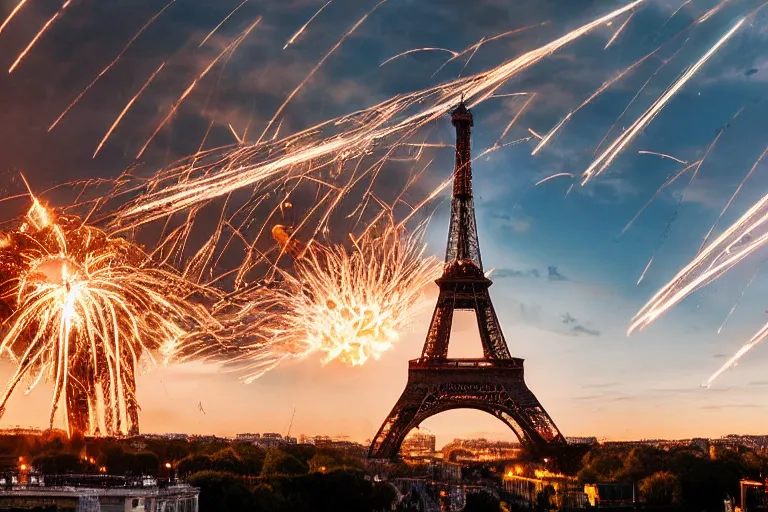 Prompt: the eiffel tower blowing up, cinematic photograph, explosion, epic photograph, amazing lighting, destruction, stunning,