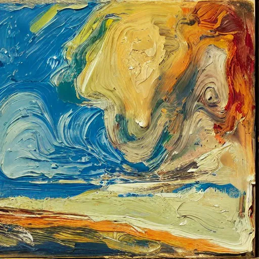 Image similar to oil paint impasto relief, beautiful italian beach scene, multi layered thick brush marks, some splattered paint, in the style of lucian freud and frank auerbach