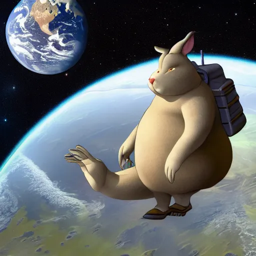 Image similar to big chungus in space next to the planet Earth, digital art, highly-detailed artstation cgsociety