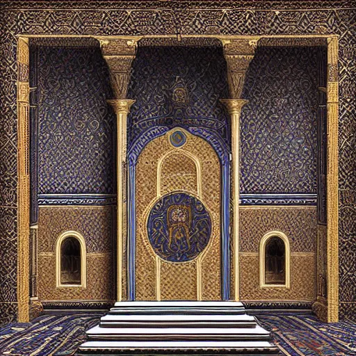 Image similar to Detailled Digital art of the throne room Byzantine Imperial matte finish, ominous dramatic