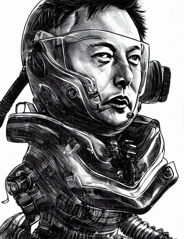 Image similar to a detailed manga illustration of elon musk in tactical gear, trending on artstation, digital art, 4 k resolution, detailed, high quality, sharp focus, hq artwork, coherent, insane detail, character portrait