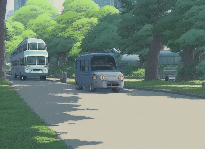 Prompt: a totoro standing next to a bus-stop , wide shot, peaceful and serene, incredible perspective, anime scenery by Makoto Shinkai, very detailed