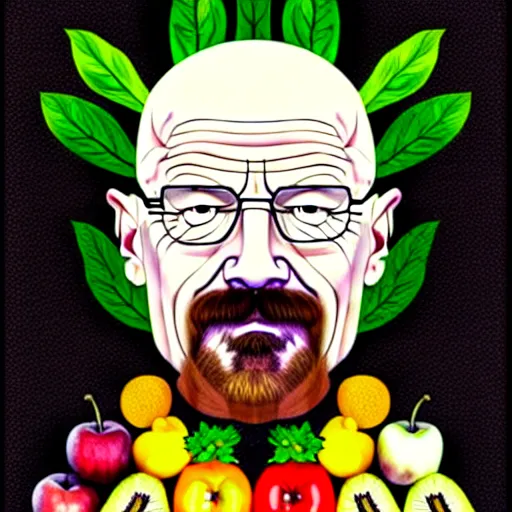 Prompt: walter white in the style of giuseppe arcimboldo, only fruits and veggies