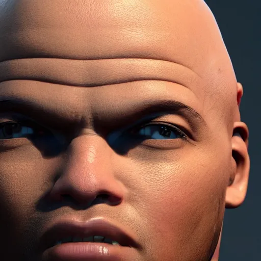 Prompt: a close up of a person with a bald head, a character portrait by Pogus Caesar, cgsociety, afrofuturism, rendered in unreal engine, unreal engine 5, unreal engine,