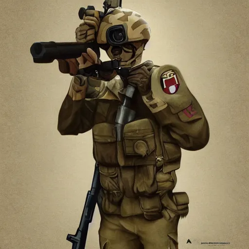 Image similar to Fennec Fox as a Soldier, Artstation, Digital Art, Award Winning Masterpiece,