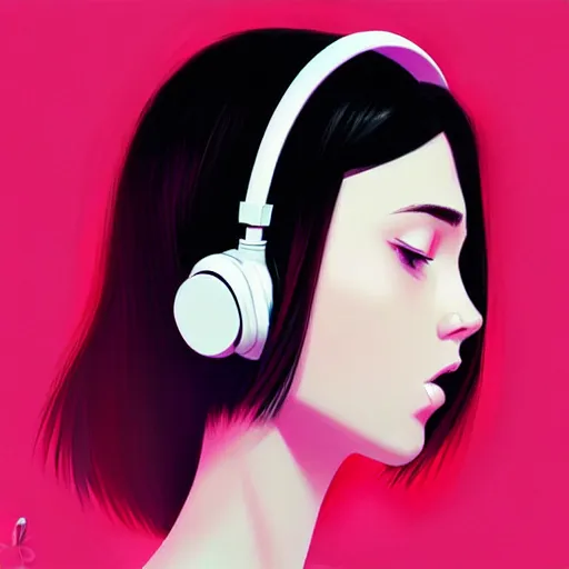 Prompt: a woman with headphones on, digital painting masterpiece, by ilya kuvshinov and rockin'jelly bean