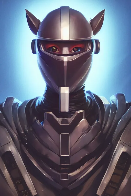 Image similar to epic mask helmet robot ninja portrait stylized as fornite style game design fanart by concept artist gervasio canda, behance hd by jesper ejsing, by rhads, makoto shinkai and lois van baarle, ilya kuvshinov, rossdraws global illumination radiating a glowing aura global illumination ray tracing hdr render in unreal engine 5