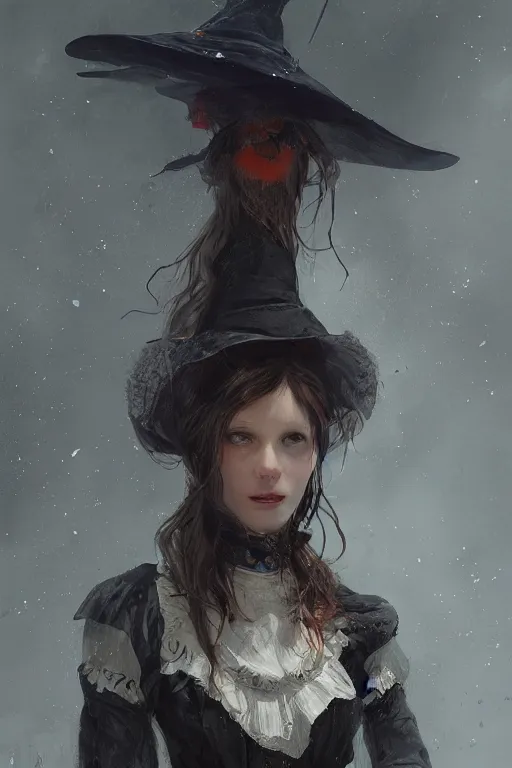 Image similar to portrait of a witch in the middle of a victorian town, concept art by Moebius and Ruan Jia, trending on artstation, artstationHD, artstationHQ, 4k, 8k