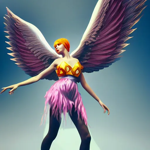 Image similar to fantasy angel with wings inspired avant - garde art, deco fashion, highly detailed, photorealistic portrait, bright studio setting, studio lighting, crisp quality and light reflections, unreal engine 5 quality render