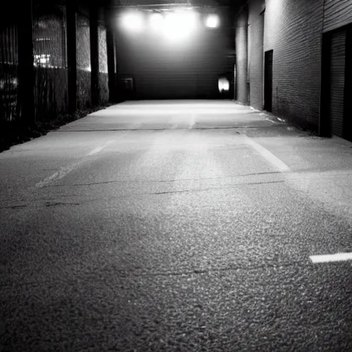 Image similar to liminal parking lot, shadow figure, at night, no cars