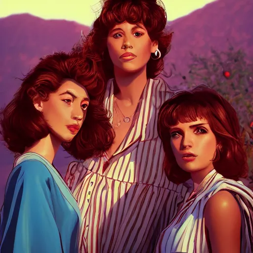 Image similar to girls in the sun, artstation, 80's, high detail, tarantino style, 4K, beautiful