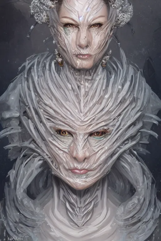 Image similar to Fantasy character portrait of distorted detailed painting of a queen woman made of ice, hyper detailed, trending on Artstation