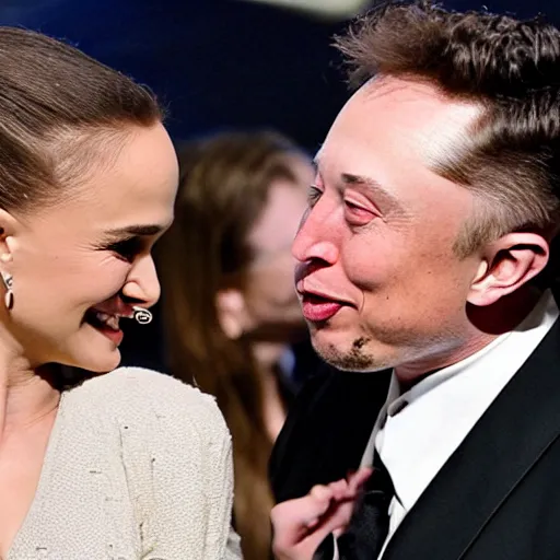 Prompt: Natalie Portman kissing Elon Musk